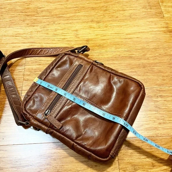 Jack Georges Chestnut Brown Genuine Leather Crossbody Bag w/ adjustable strap - Picture 10 of 11